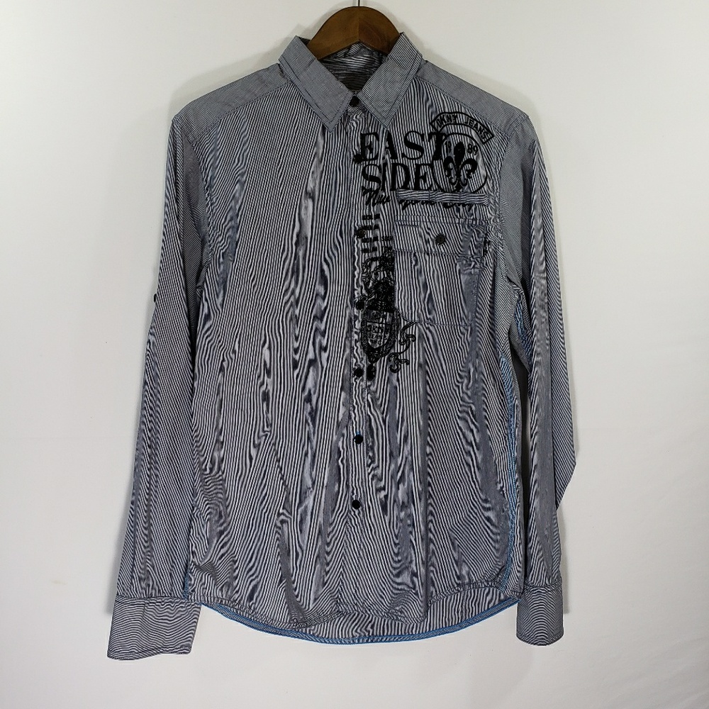 Dkny Button Up Pin Strip with Graphic